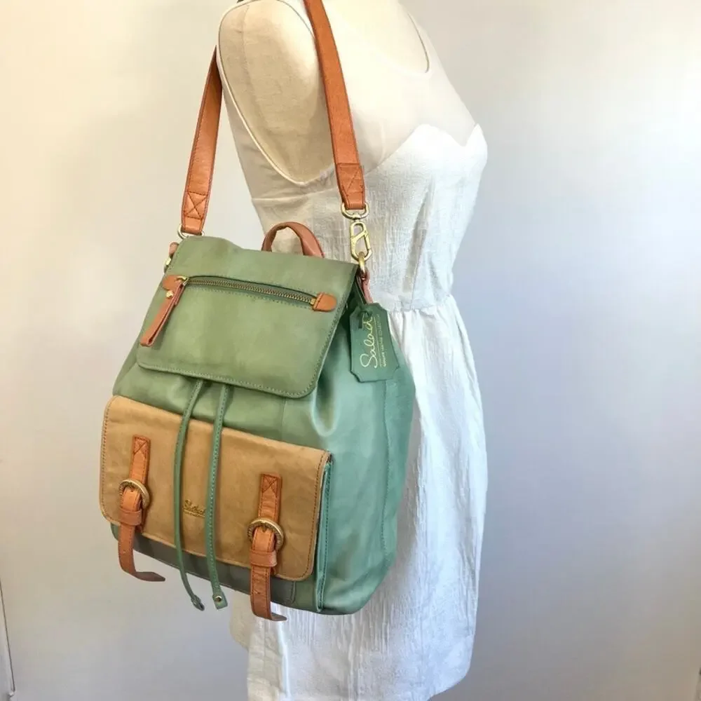 Salad Leather Convertible Backpack and Shoulder Bag